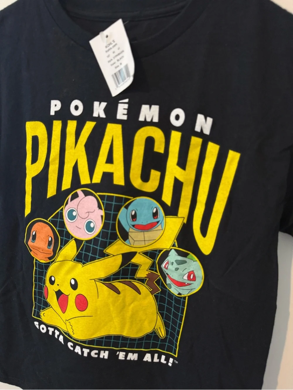 Pokemon Black Pikachu Graphic Tee with Yellow & Multicolor Characters